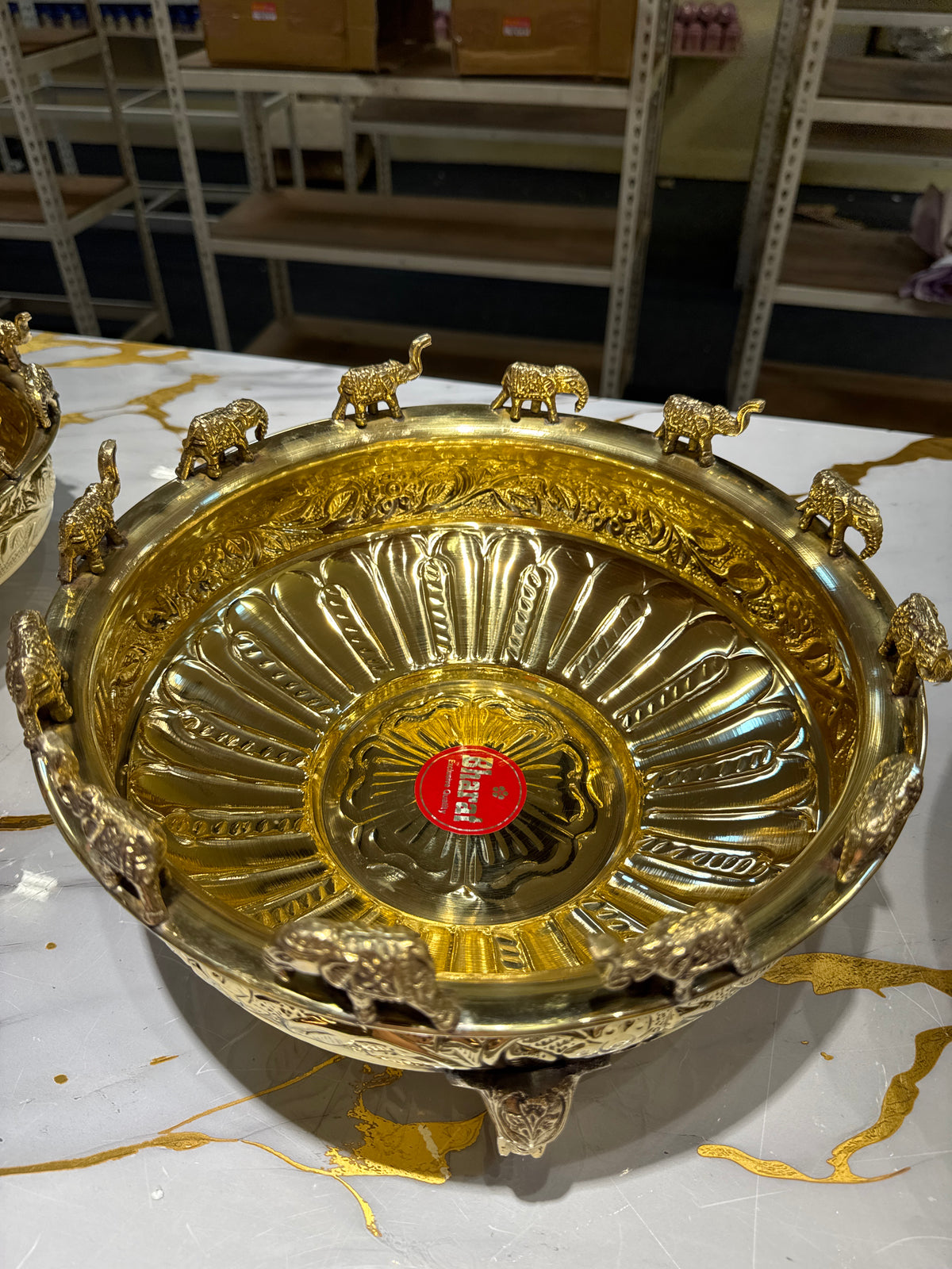 Premium Brass Elephant Urli – 12 Inch | Traditional Decorative Flower & Pooja Bowl