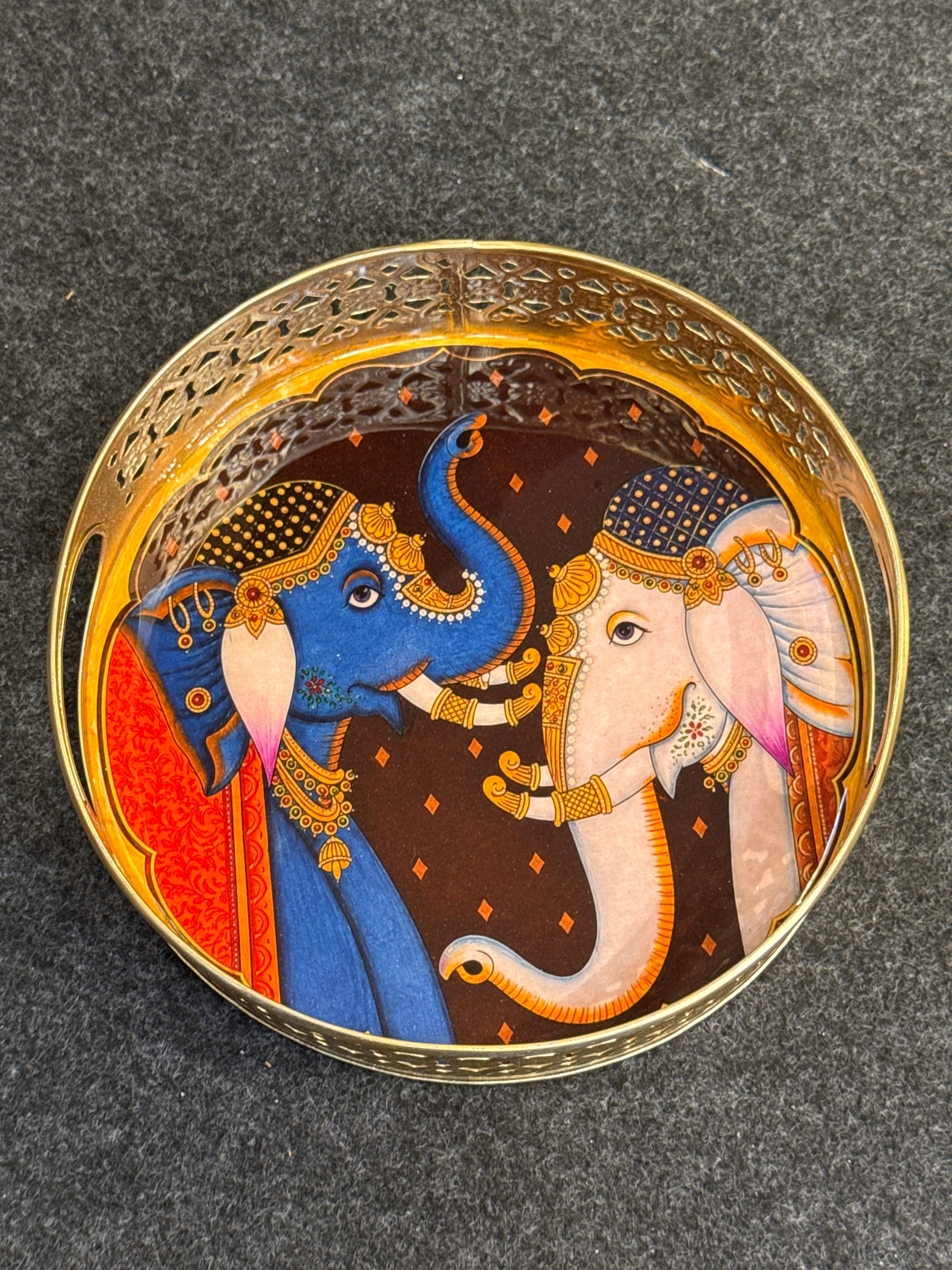Gold Finish Metal Tray Round 8 inch - Design F