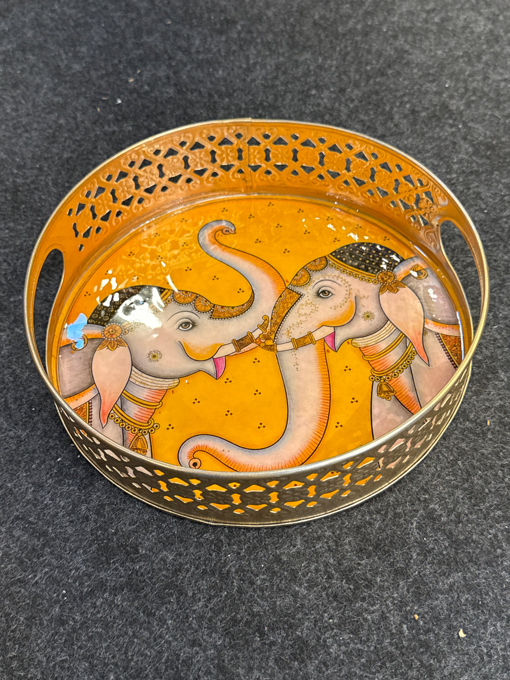 Gold Finish Metal Tray Round 8 inch - Design E