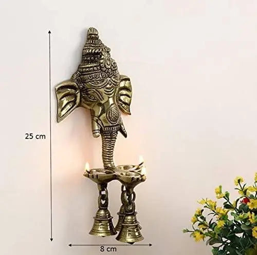 Brass Ganesha Wall Hanging Oil Lamp (Brown, 10″)