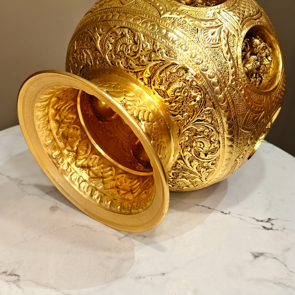 Brass Ashtalakshmi Kalash for Pooja (Yellow, 8″)