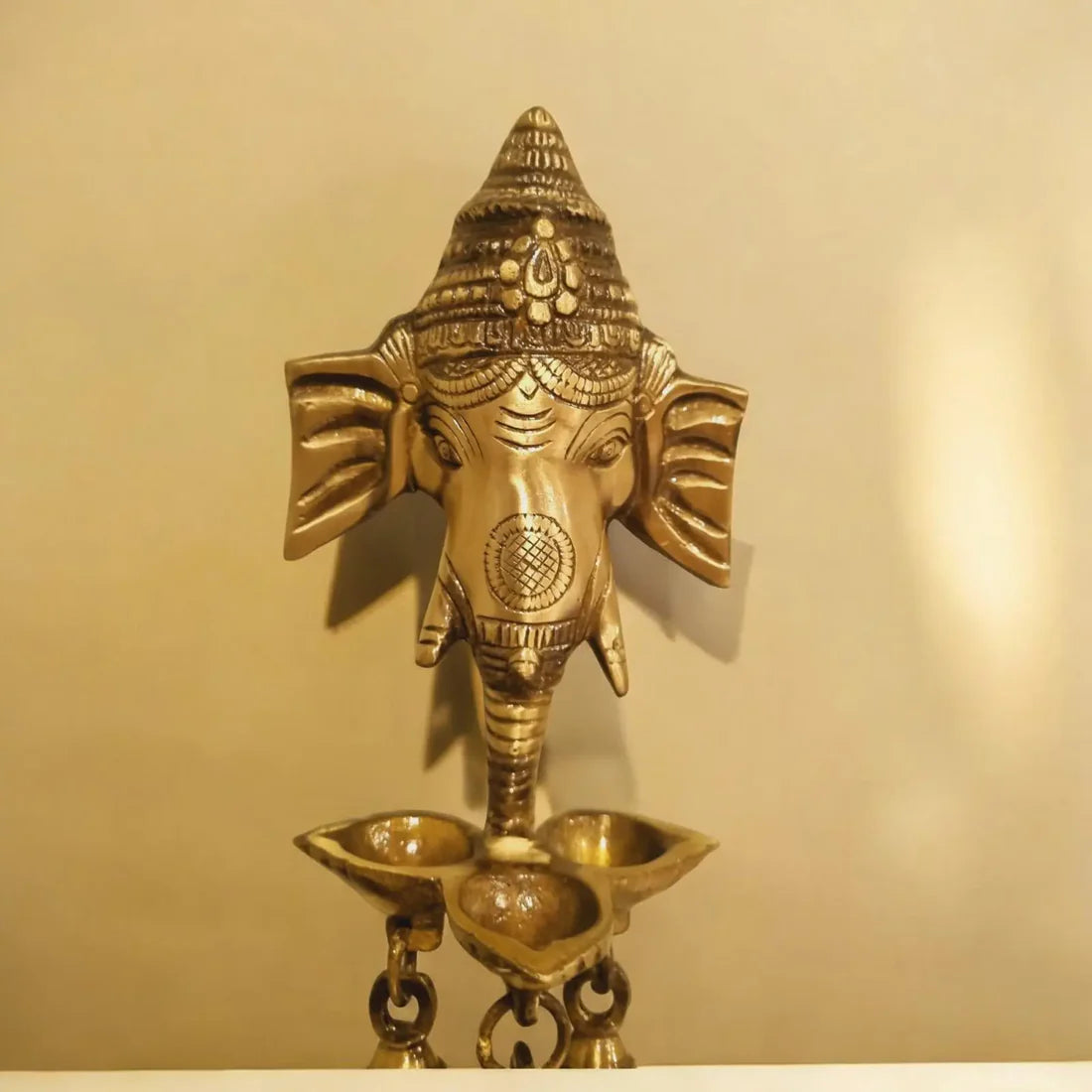 Brass Ganesha Wall Hanging Oil Lamp (Brown, 10″)