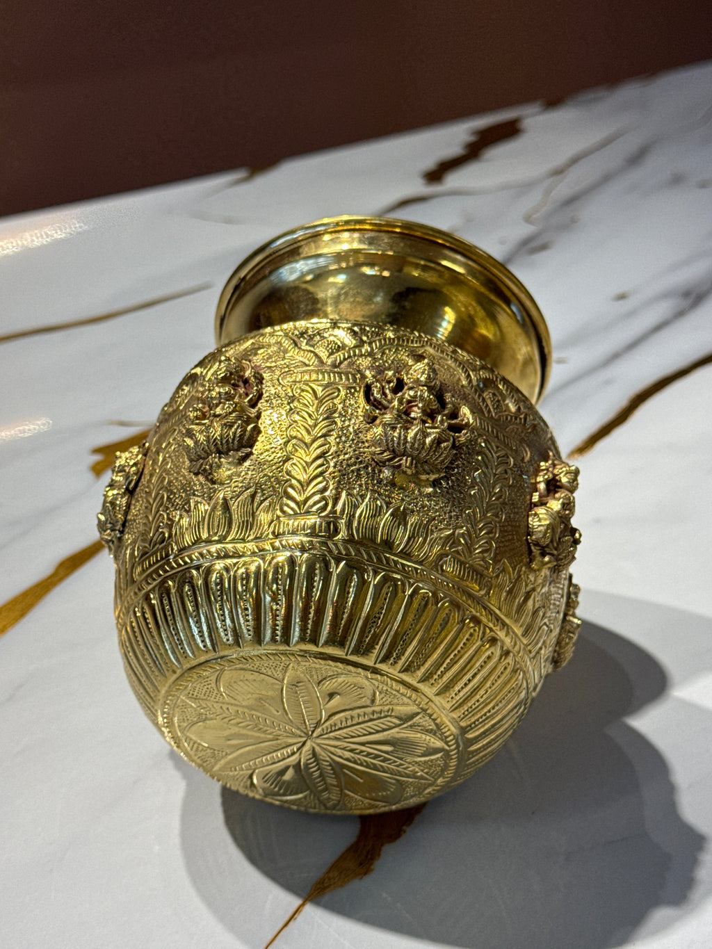 Handcrafted Brass Ashtalakshmi Kalasam / Embossed Divine Brass Pot