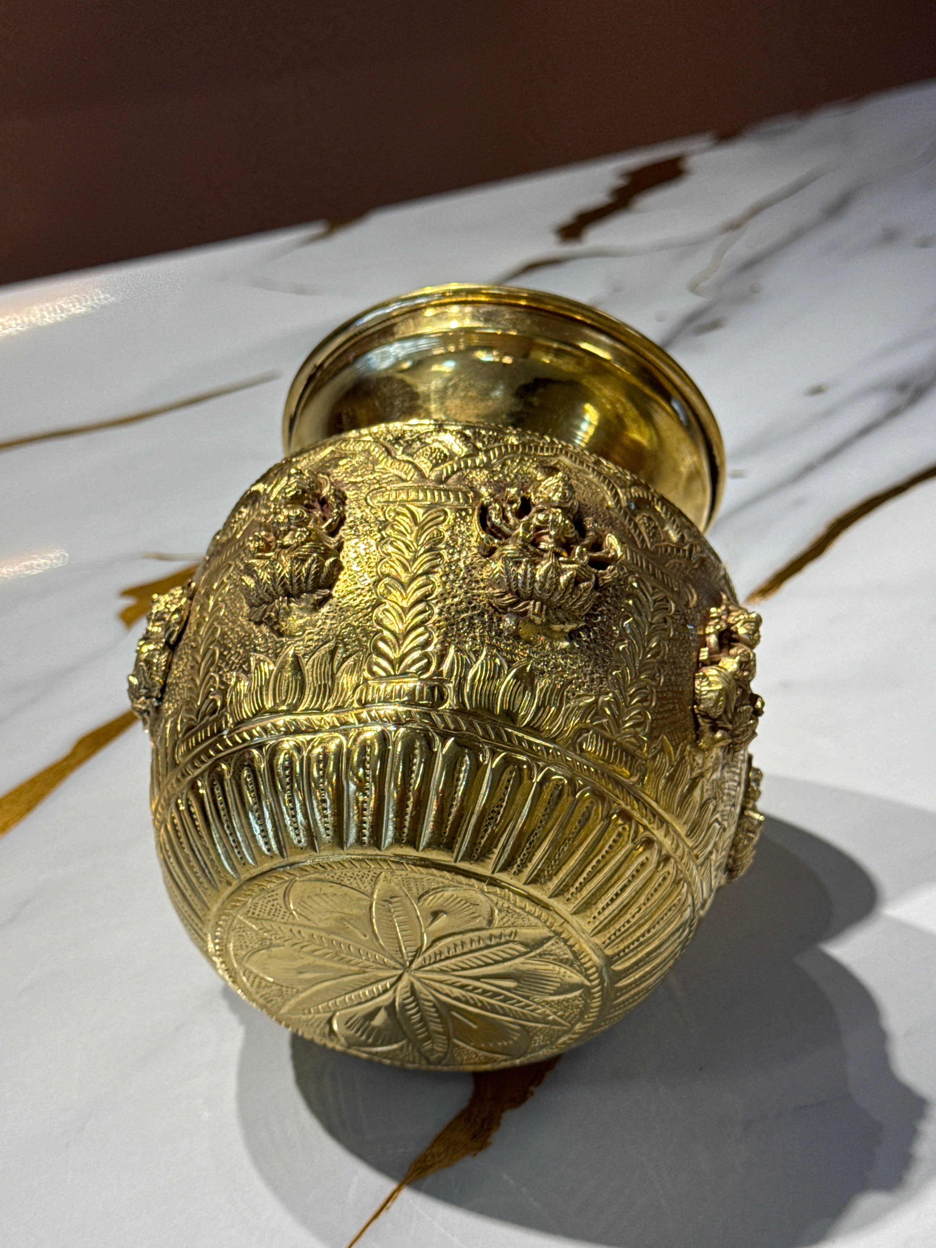 Handcrafted Brass Ashtalakshmi Kalasam / Embossed Divine Brass Pot