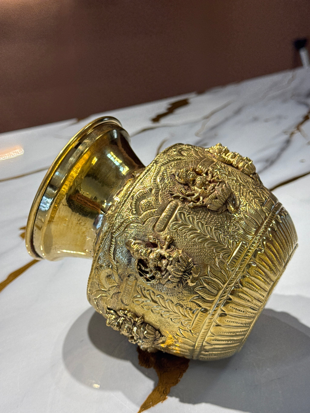 Handcrafted Brass Ashtalakshmi Kalasam / Embossed Divine Brass Pot