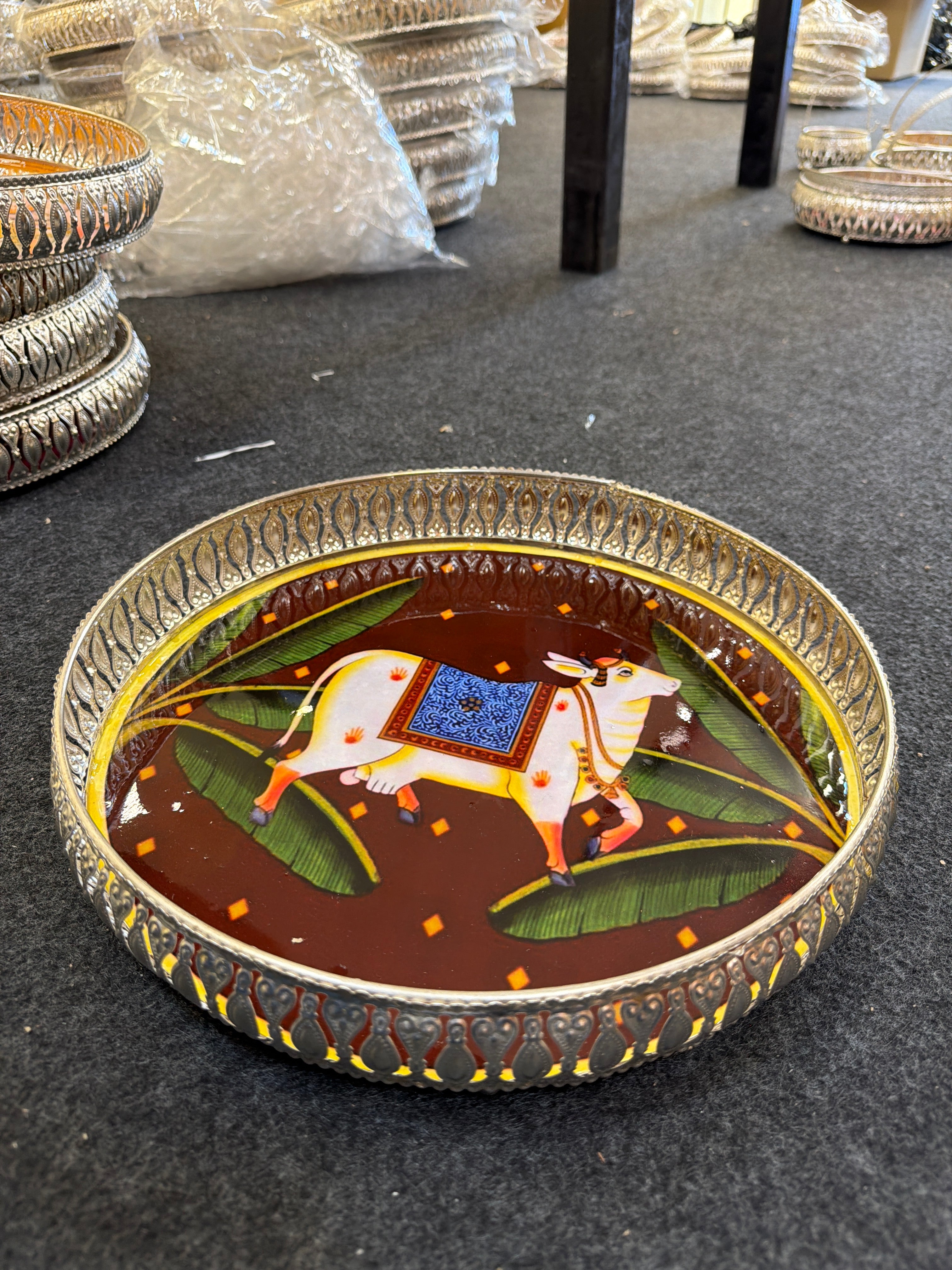 German Silver Round Tray 12 inch - Design G