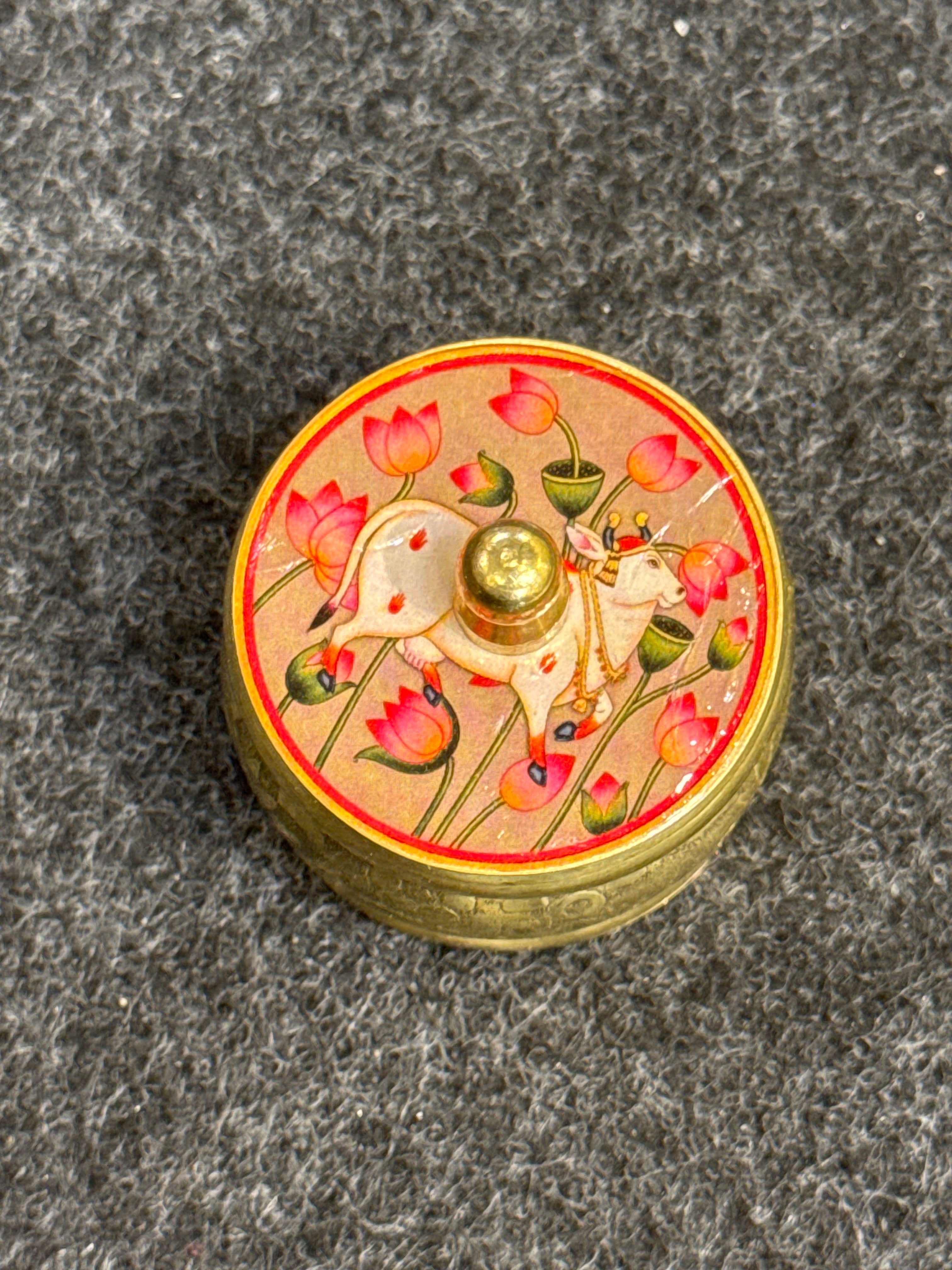 Brass Pichwai Kum Kum Holder - Design H
