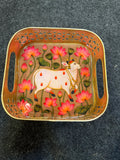 Gold Finish Metal Tray Square 6 inch - Design H