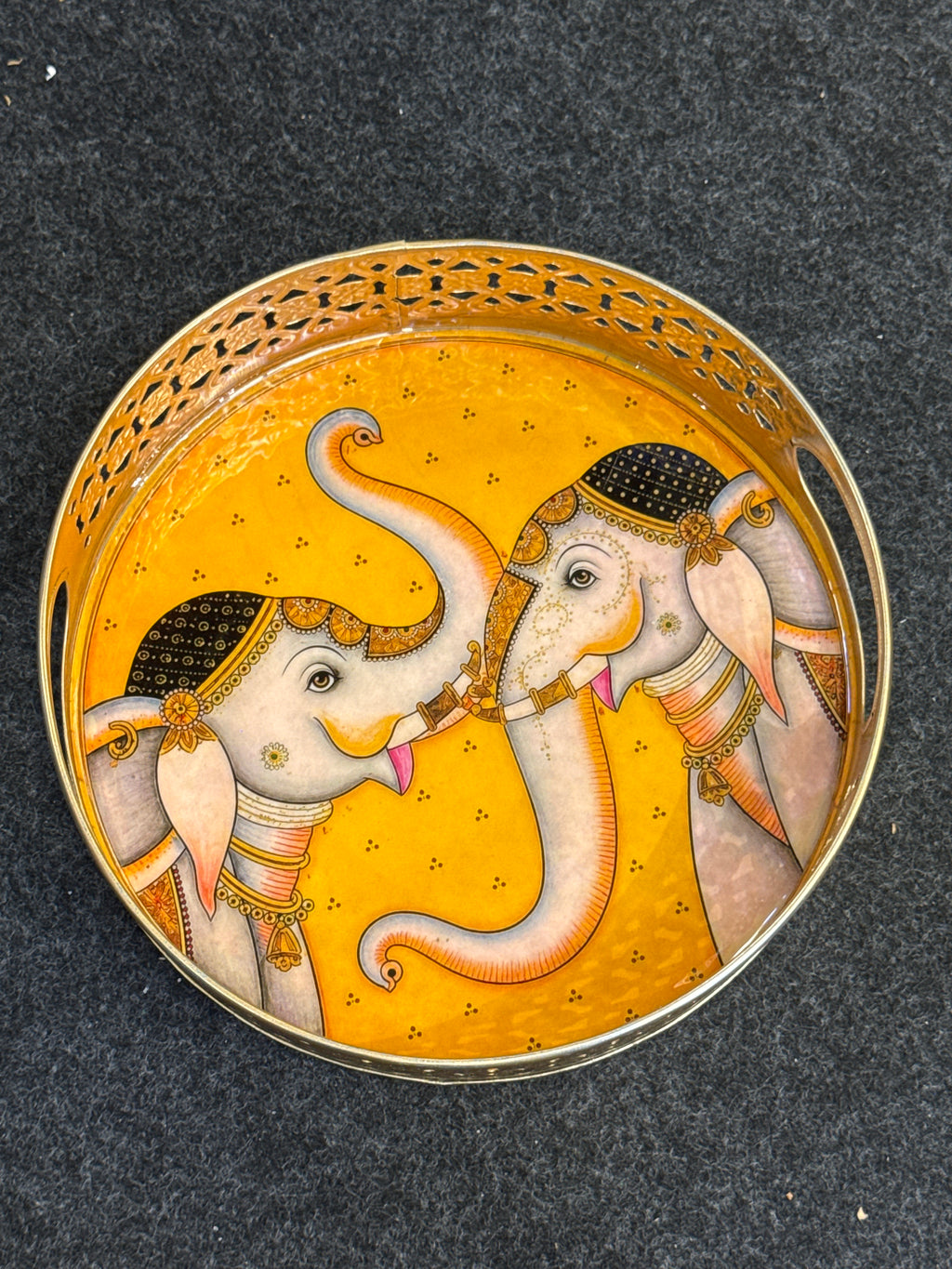 Gold Finish Metal Tray Round 8 inch - Design E
