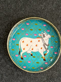 Gold Finish Metal Tray Round 8 inch - Design I