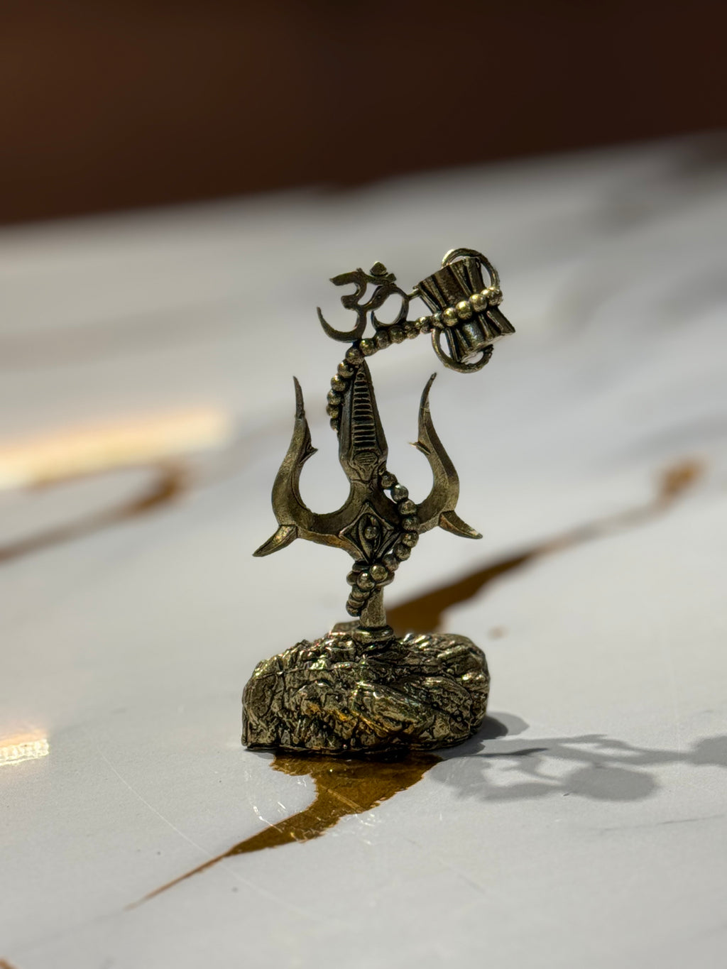 Om Trishul on Rock Base - Silver-tone
