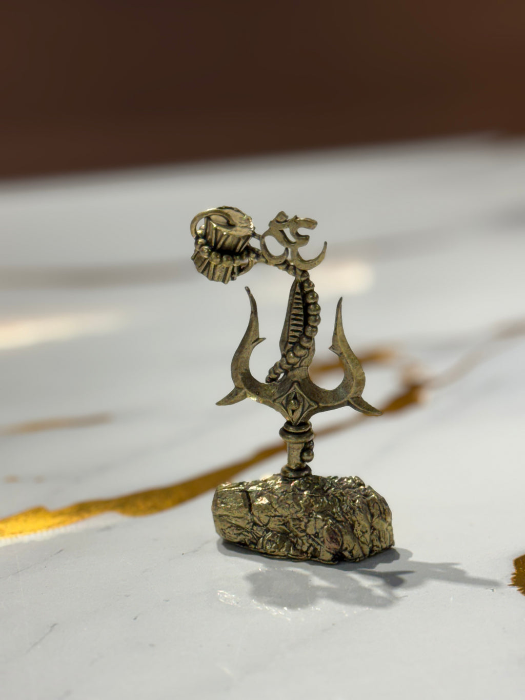 Om Trishul on Rock Base - Silver-tone