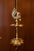 Brass Peacock Hanging Diya with Double Lotus Tray (Pair), 20″ Chain