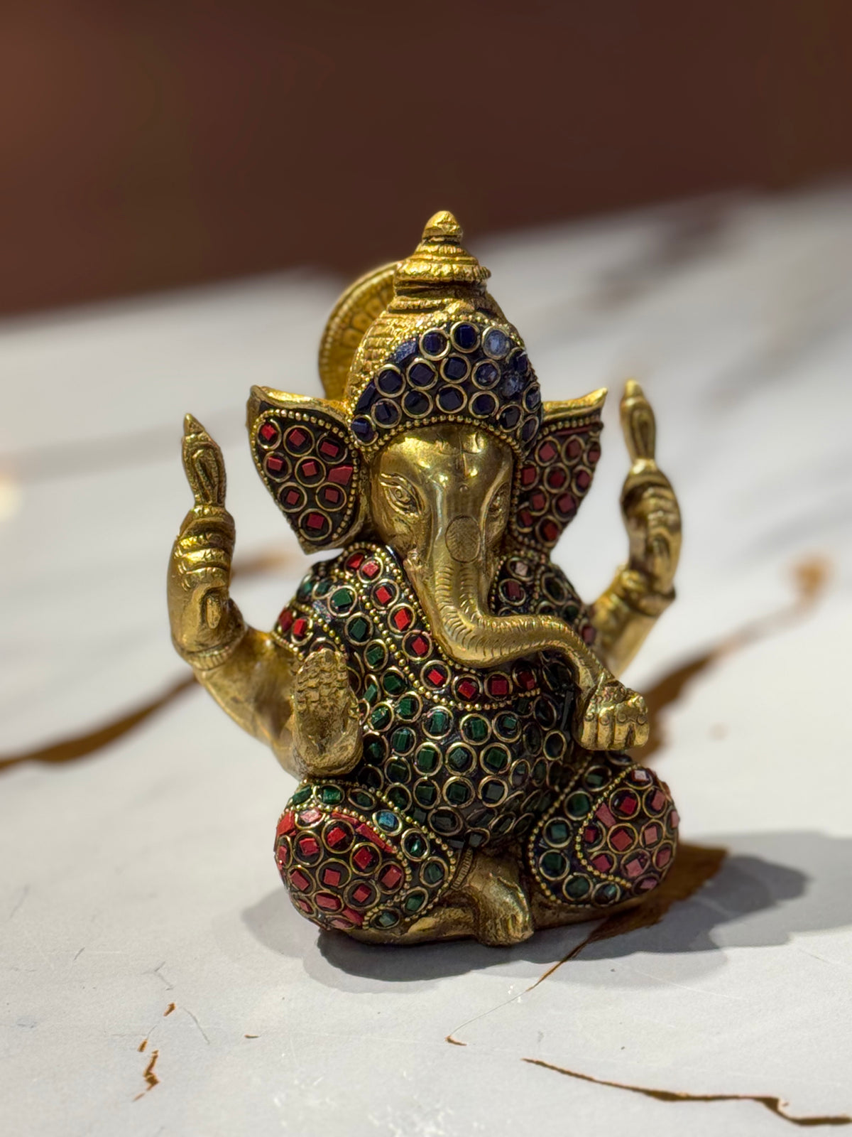 Kundan Vinayagar Ganesha Statue, Brass 6″x5″