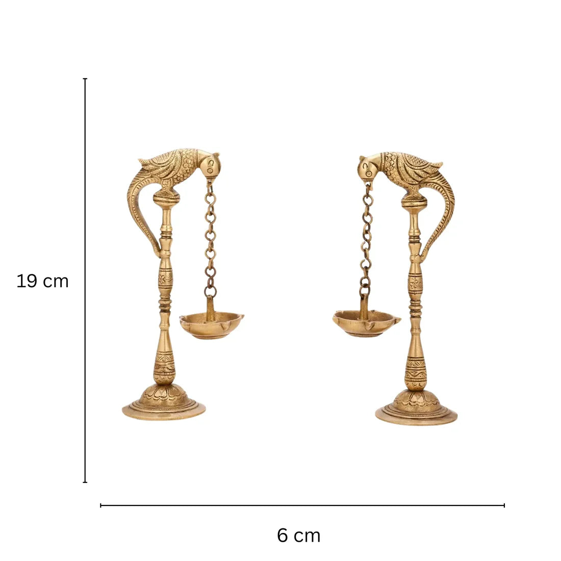 Pair of Brass Bird Diya Oil Lamp Stands