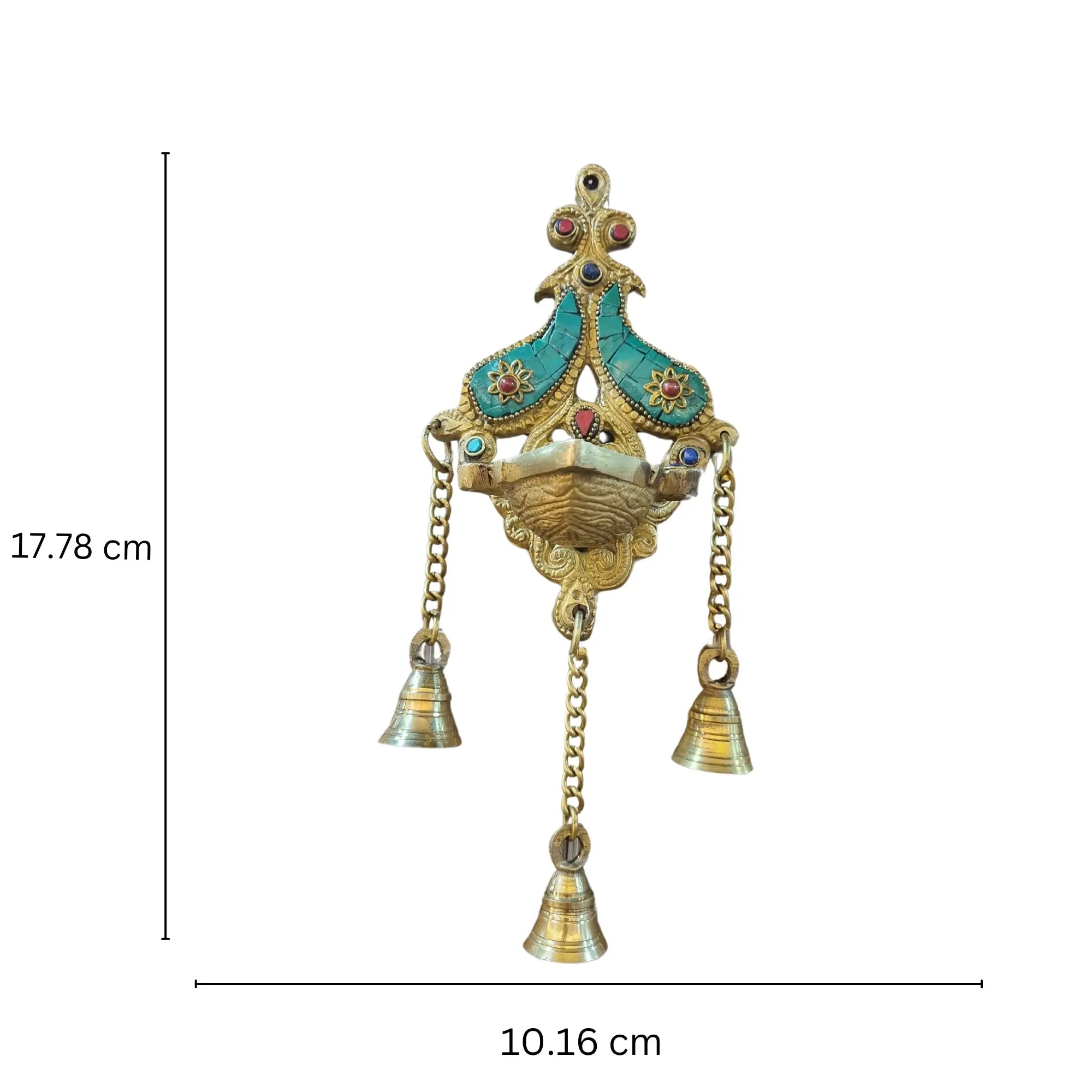 Brass Wall Hanging Deepak with 3 Bells (Multicolour)
