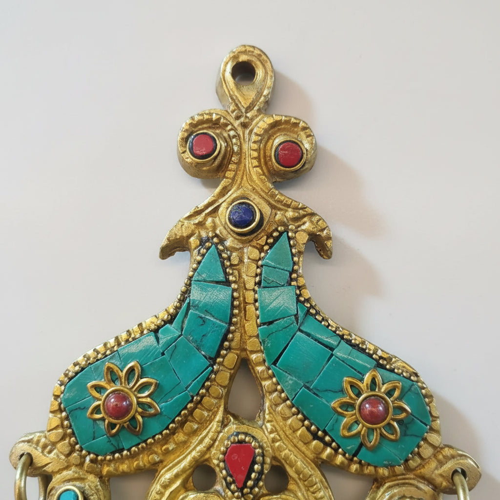 Brass Wall Hanging Deepak with 3 Bells (Multicolour)