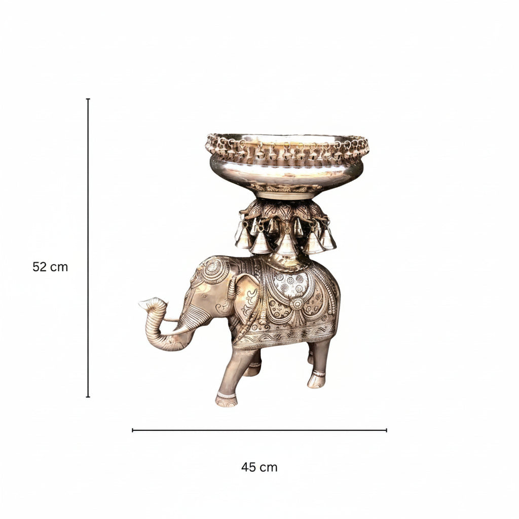 Brass Urli with Elephants, Yellow Antique (21″)