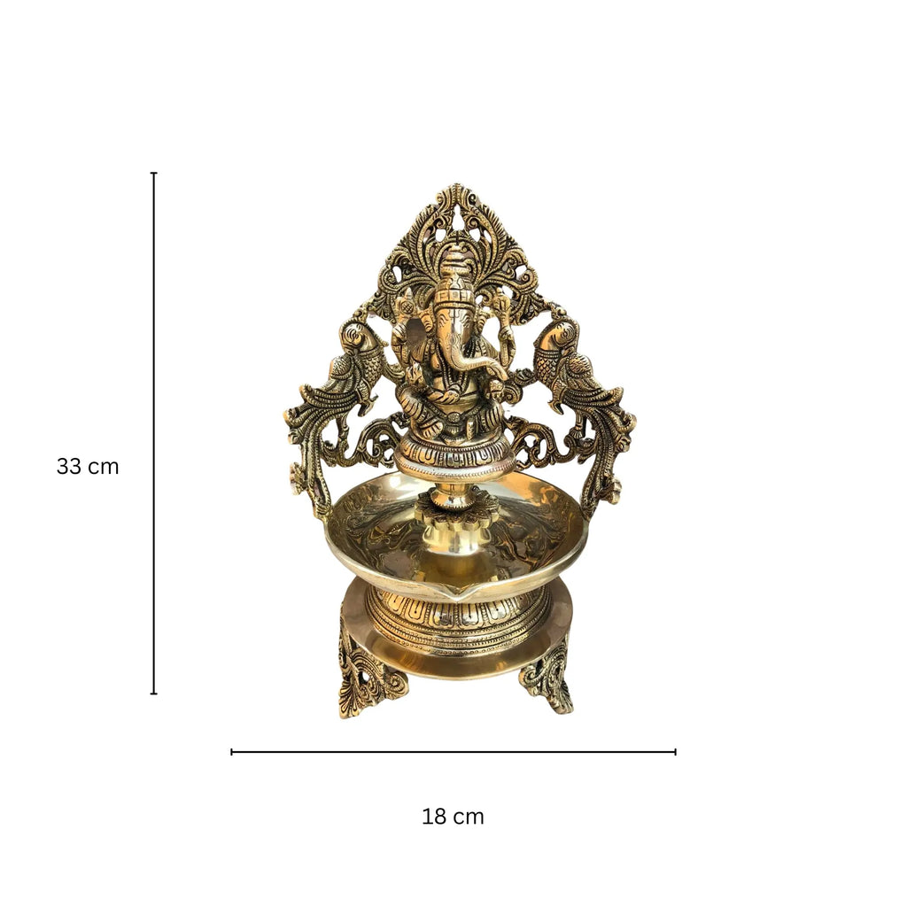 Brass Ganesha Urli with Diya (7″)