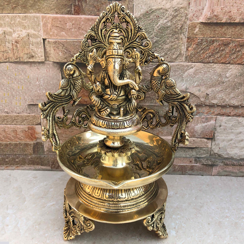 Brass Ganesha Urli with Diya (7″)