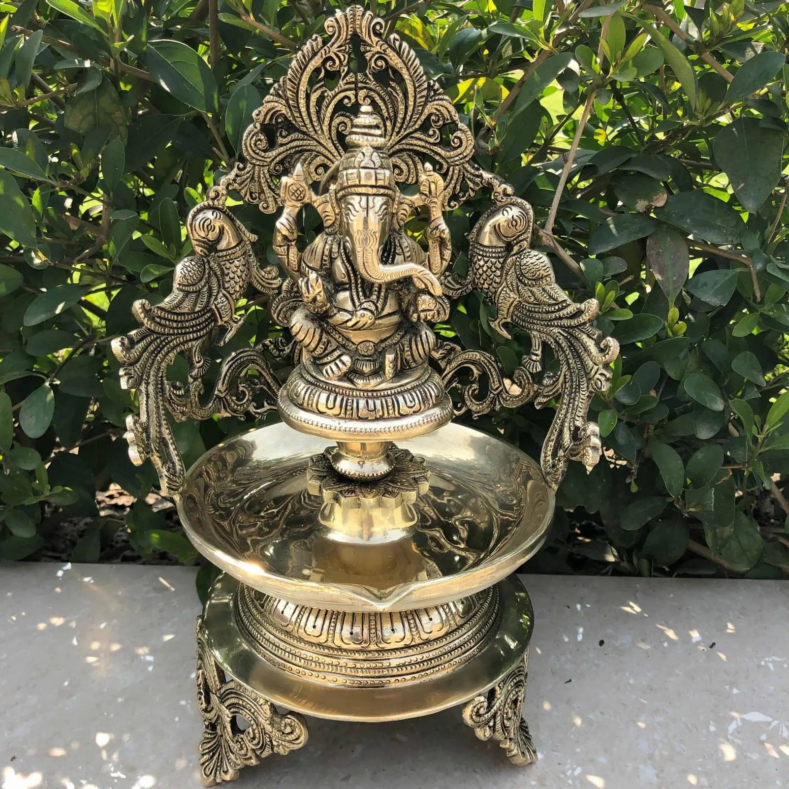 Brass Ganesha Urli with Diya (7″)