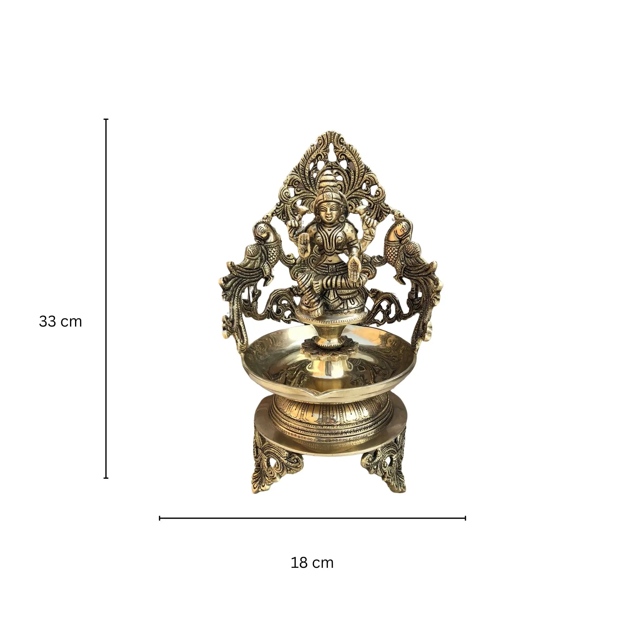 Brass Lakshmi Diya, Large (Antique Yellow, 12.8″)