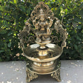Brass Lakshmi Diya, Large (Antique Yellow, 12.8″)
