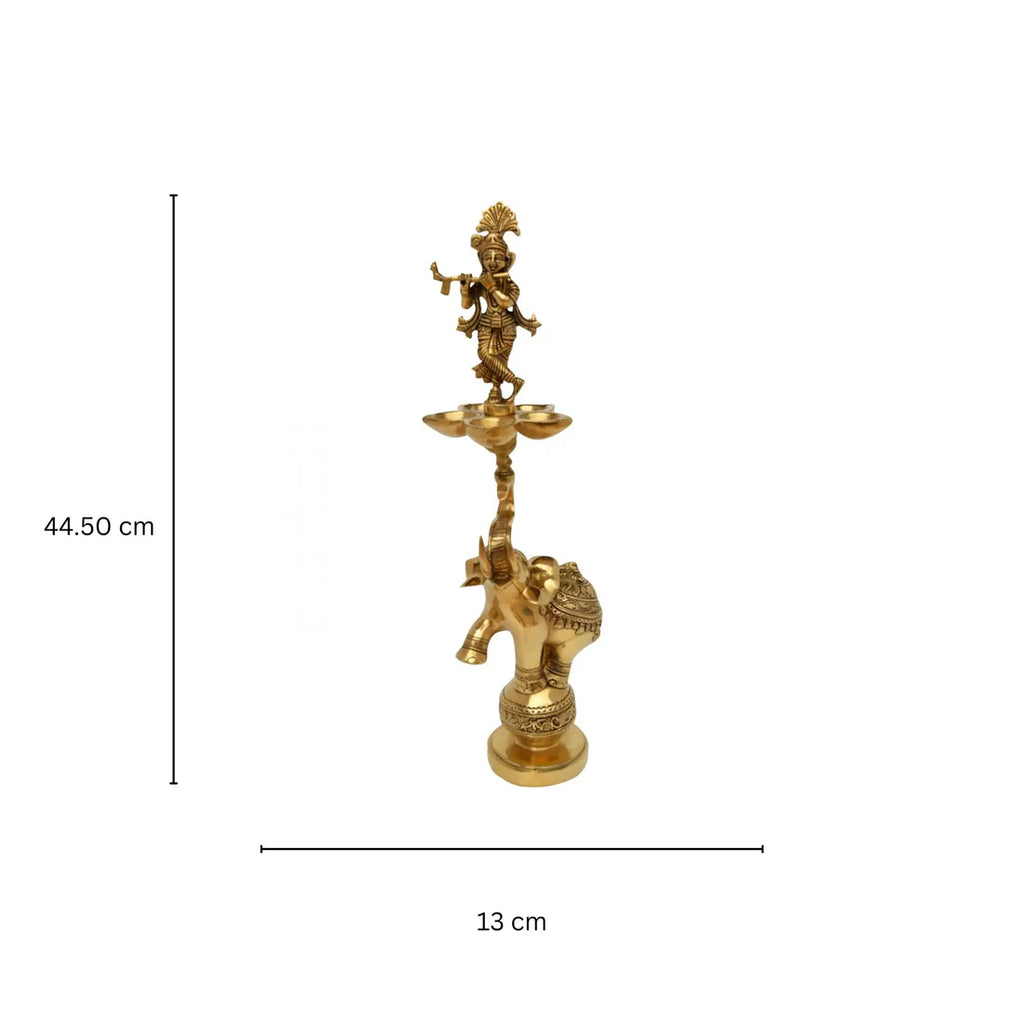 Brass Ganesha Lamp with Elephant Stand (Antique Yellow, 18″)