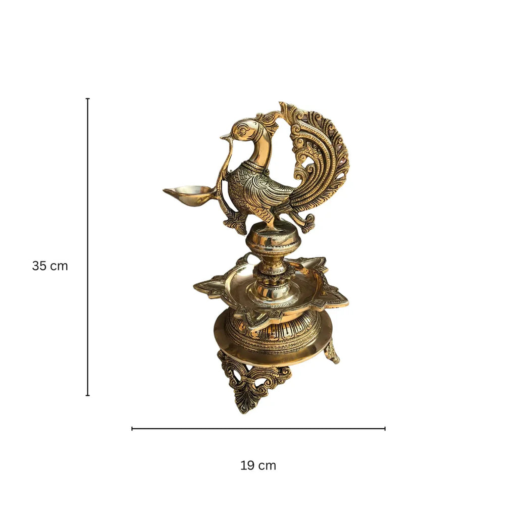 Brass Peacock Deepak Stand for Home Temple