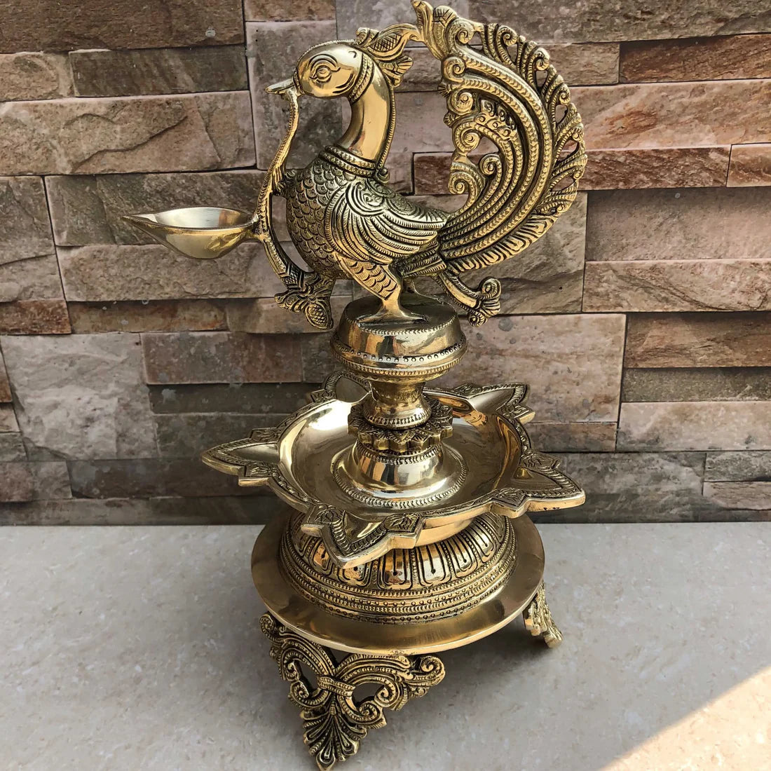 Brass Peacock Deepak Stand for Home Temple