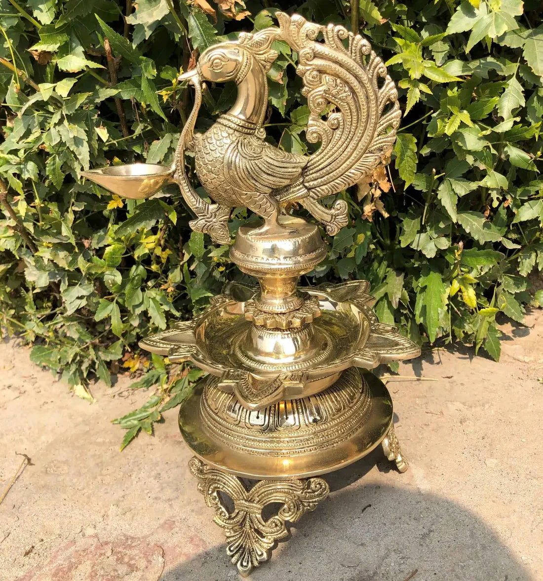 Brass Peacock Deepak Stand for Home Temple