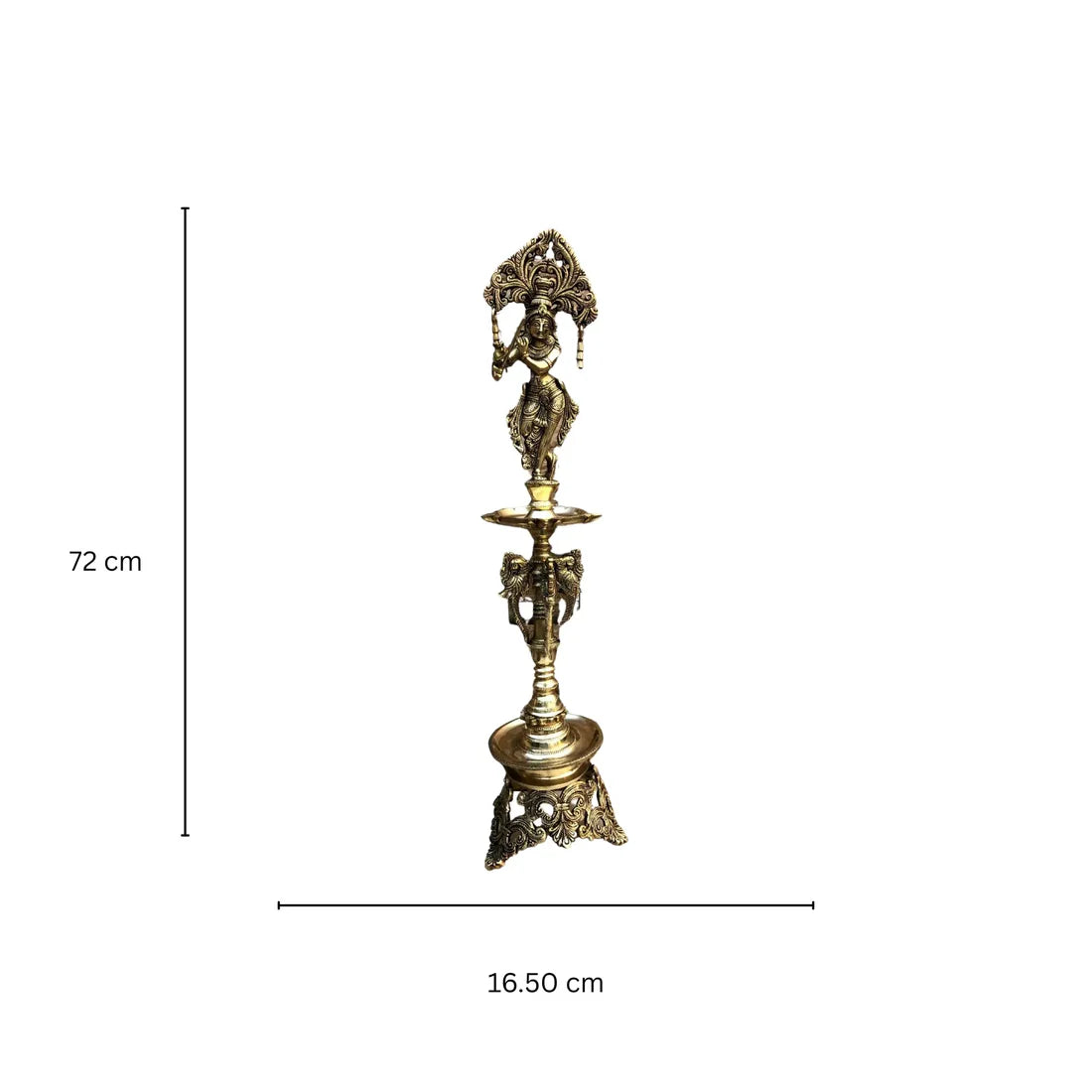 Large Brass Fluting Krishna Lamp (Antique Yellow, 29″)
