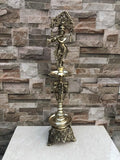 Large Brass Fluting Krishna Lamp (Antique Yellow, 29″)