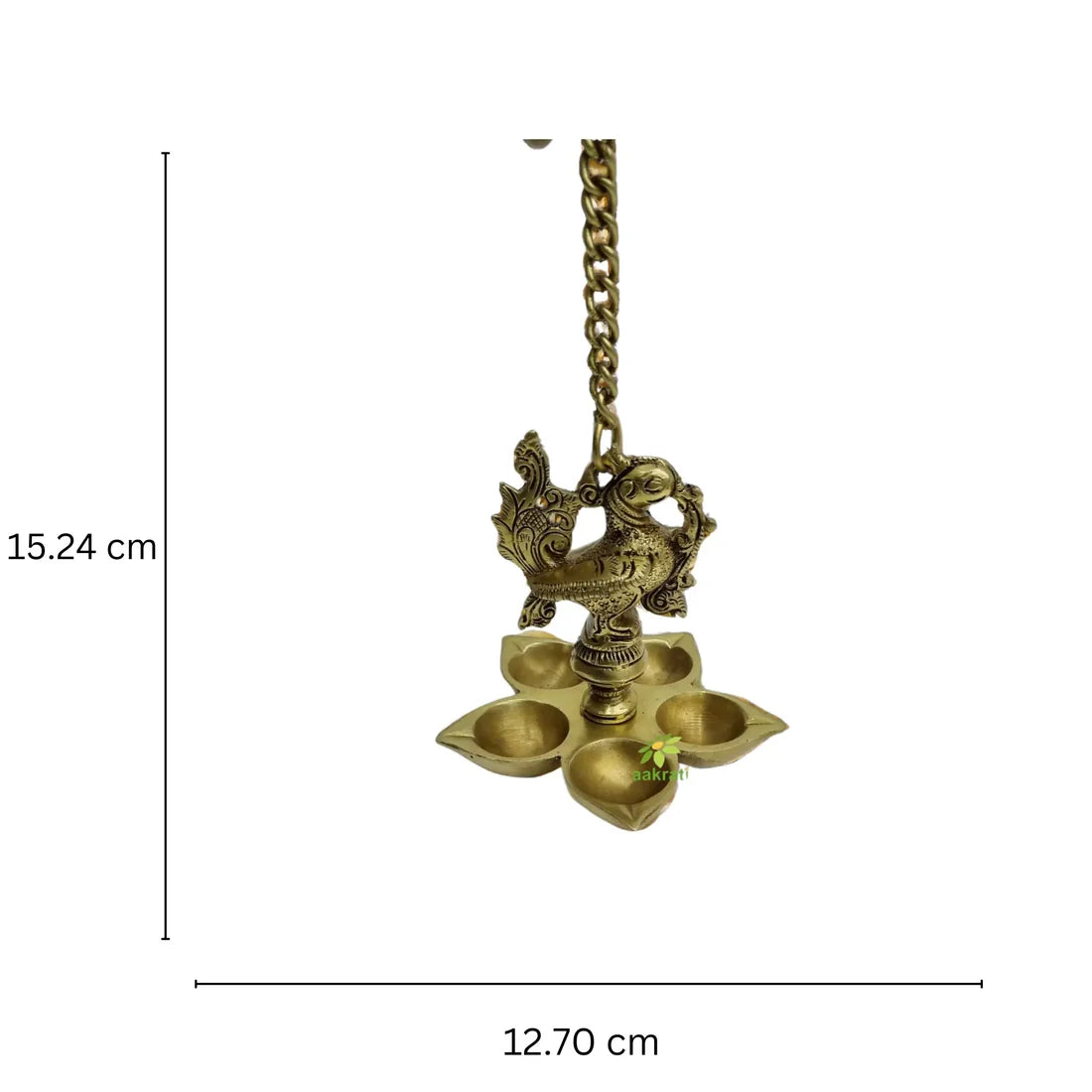 Peacock Brass Hanging Diya, Handcrafted (5″)
