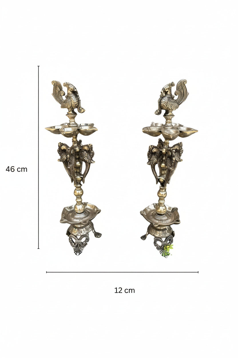 Standing Brass Diya Lamps – Set of 2
