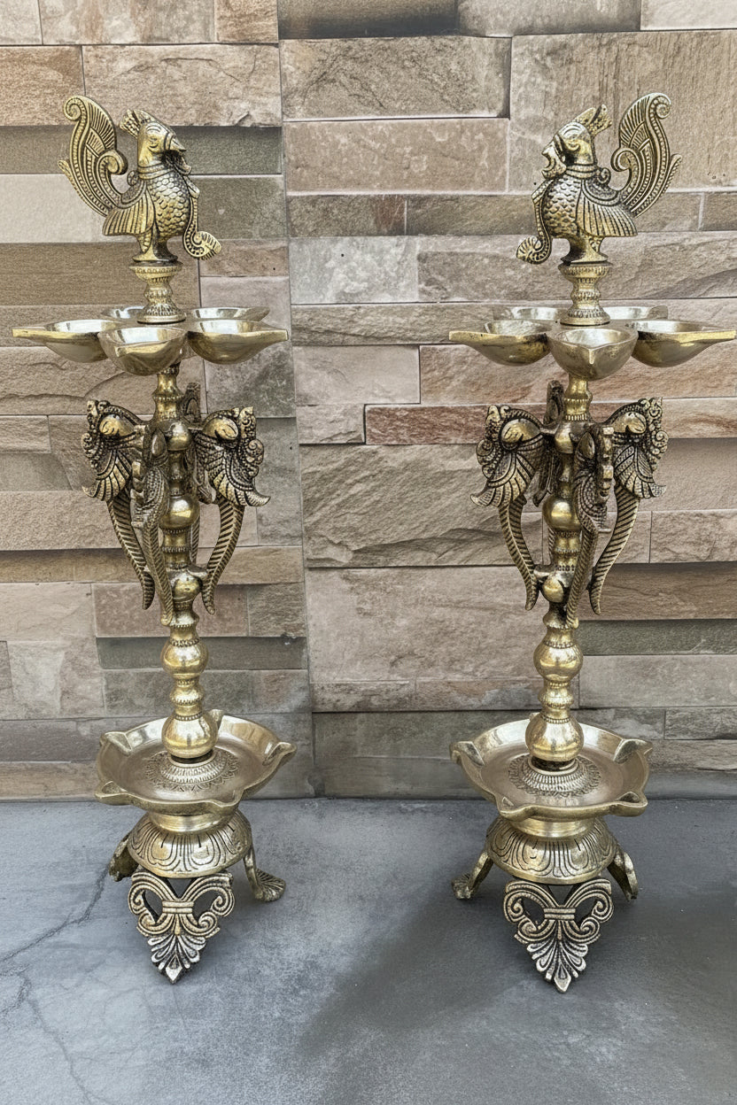 Standing Brass Diya Lamps – Set of 2