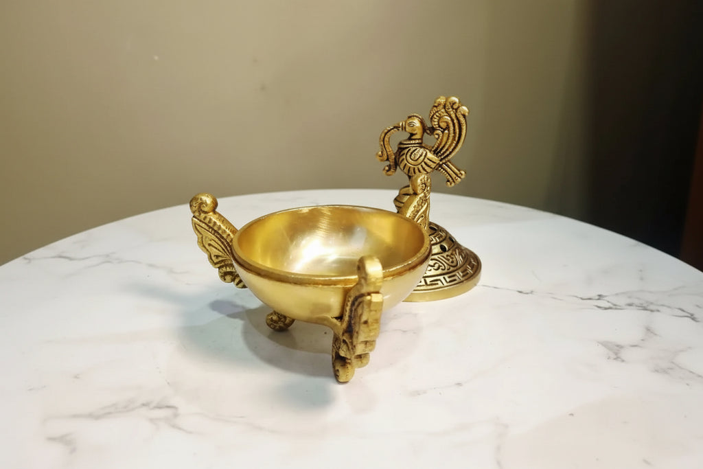 Brass Dhoop Daani Incense Burner (Yellow, 6″)