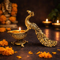 Brass Peacock Diya, Lightweight (Yellow, 3″)