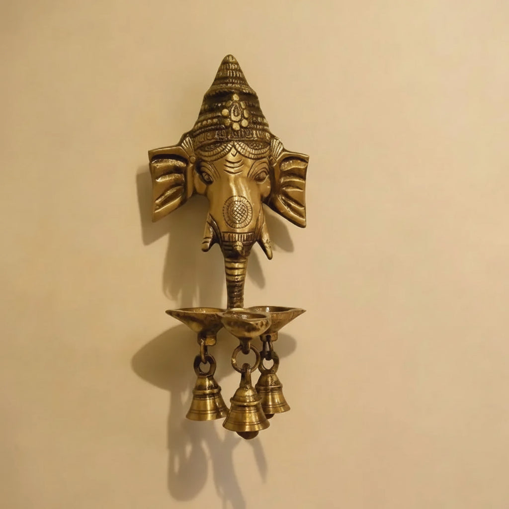 Brass Ganesha Wall Hanging Oil Lamp (Brown, 10″)