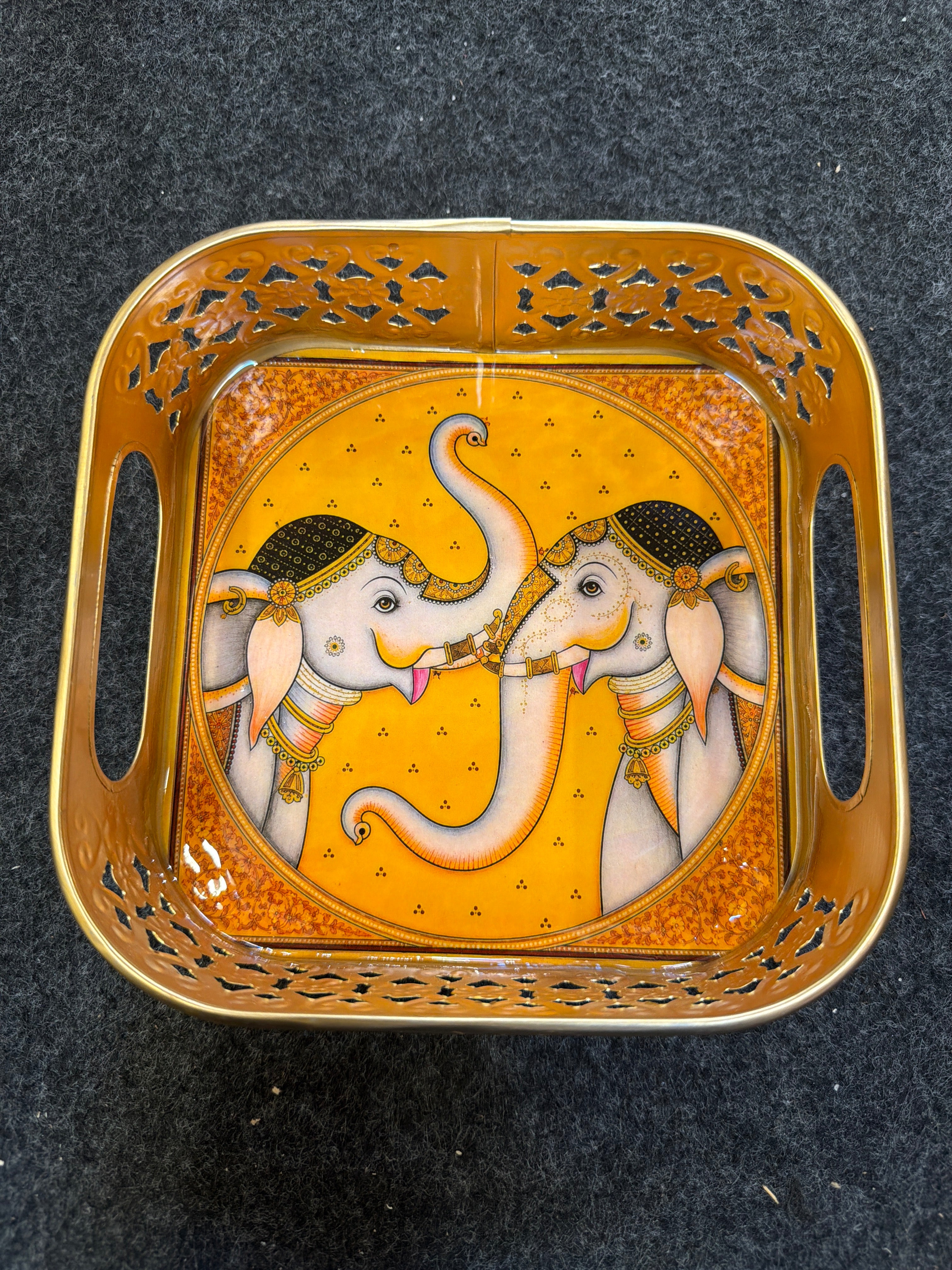Gold Finish Metal Tray Square 6 inch - Design E