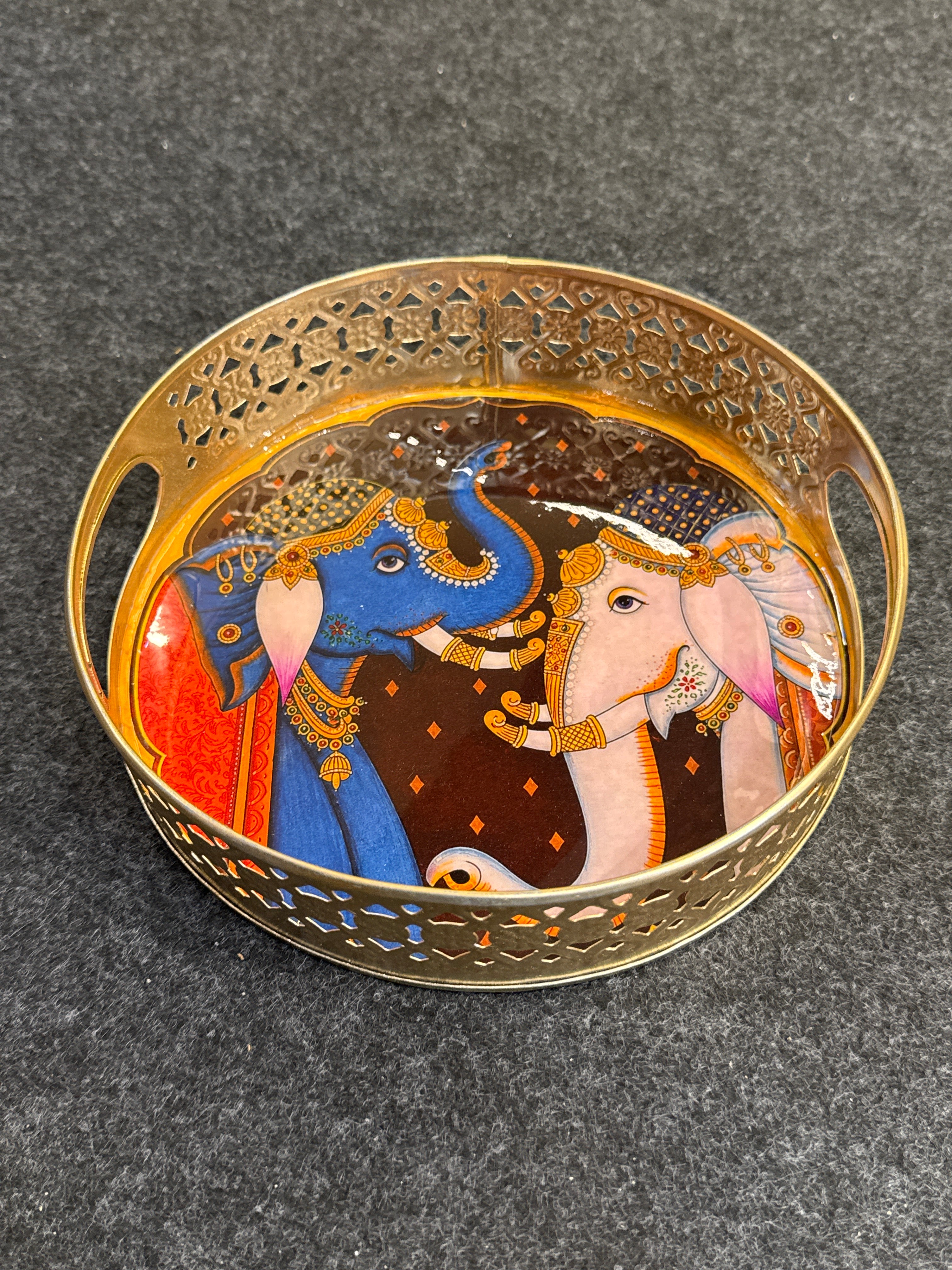 Gold Finish Metal Tray Round 8 inch - Design F