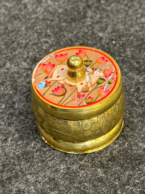 Brass Pichwai Kum Kum Holder - Design H