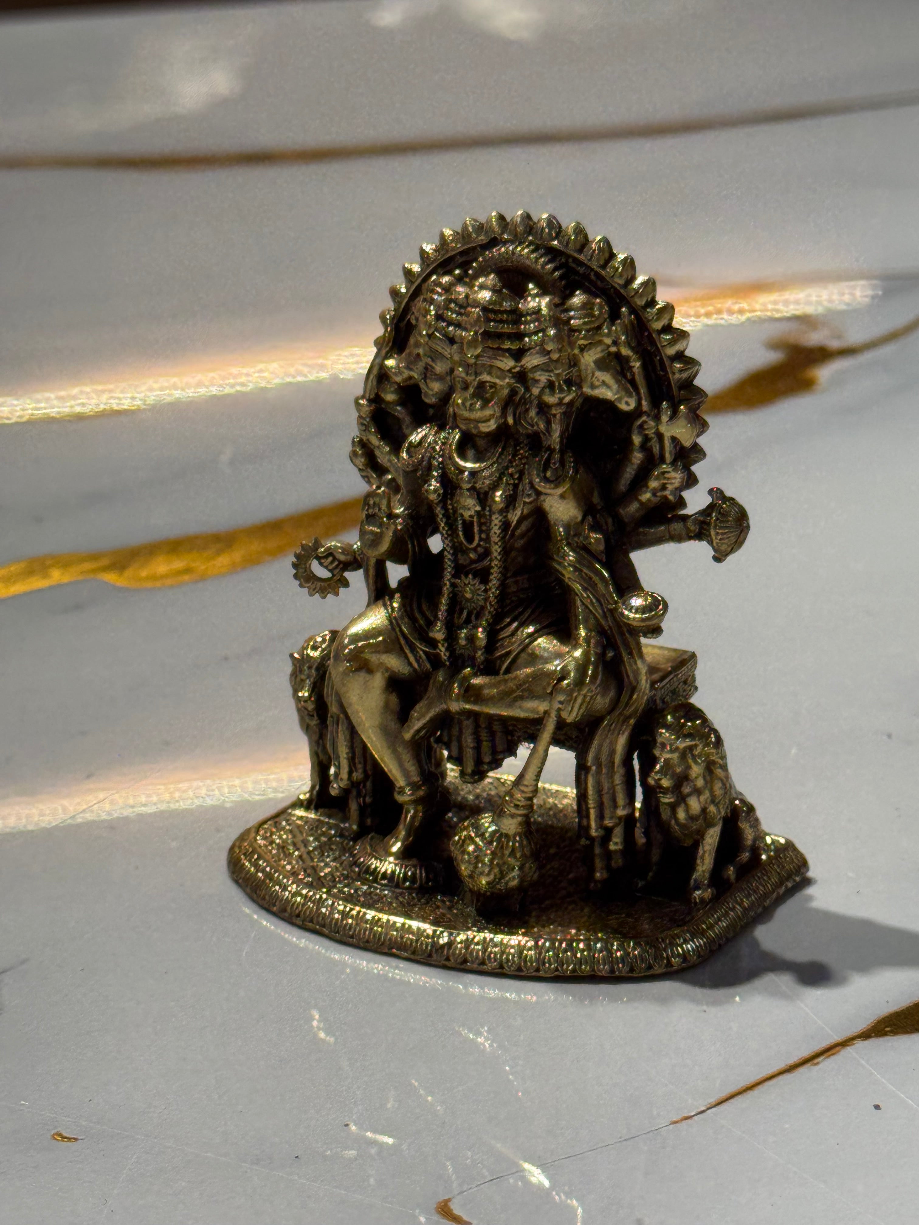 Panchmukhi Hanuman Statue on Lion Throne - Brass (3 inch)
