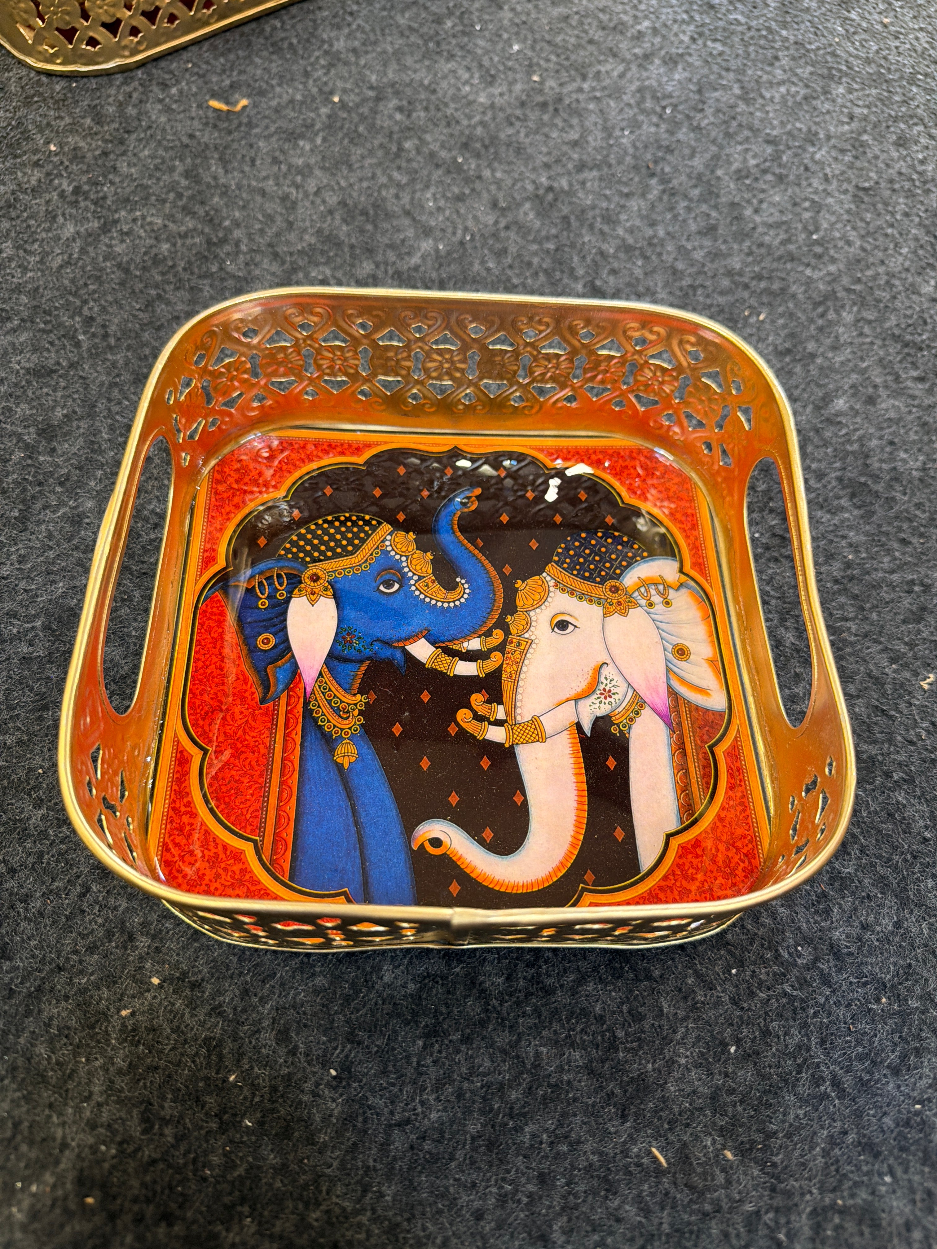 Gold Finish Metal Tray Square 6 inch - Design F