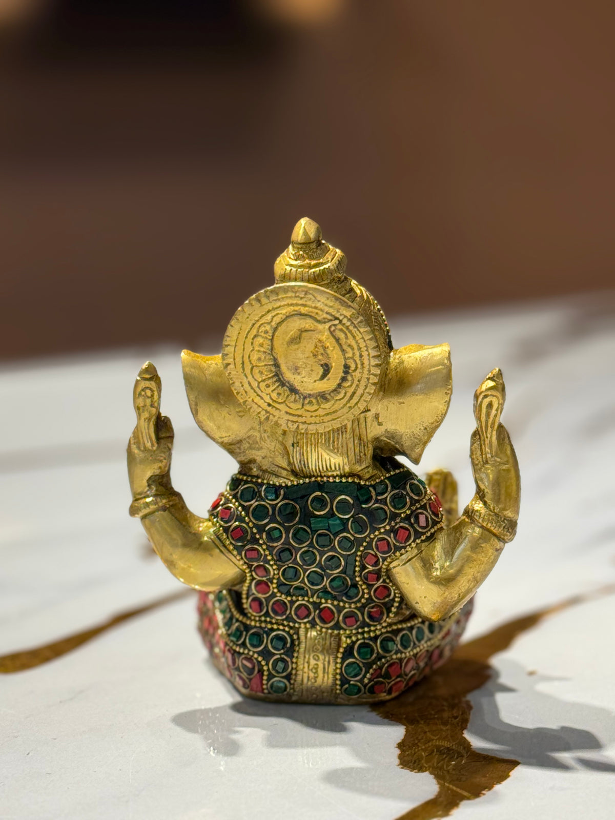 Kundan Stone Vinayagar (Ganesha) Statue - Brass (6" x 5")