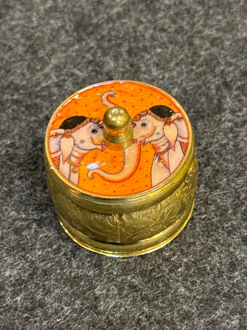 Brass Pichwai Kum Kum Holder - Design E