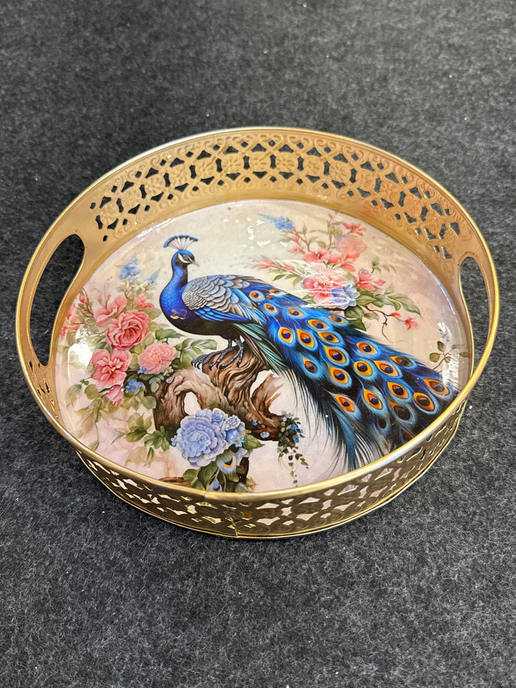 Gold Finish Metal Tray Round 8 inch - Design B