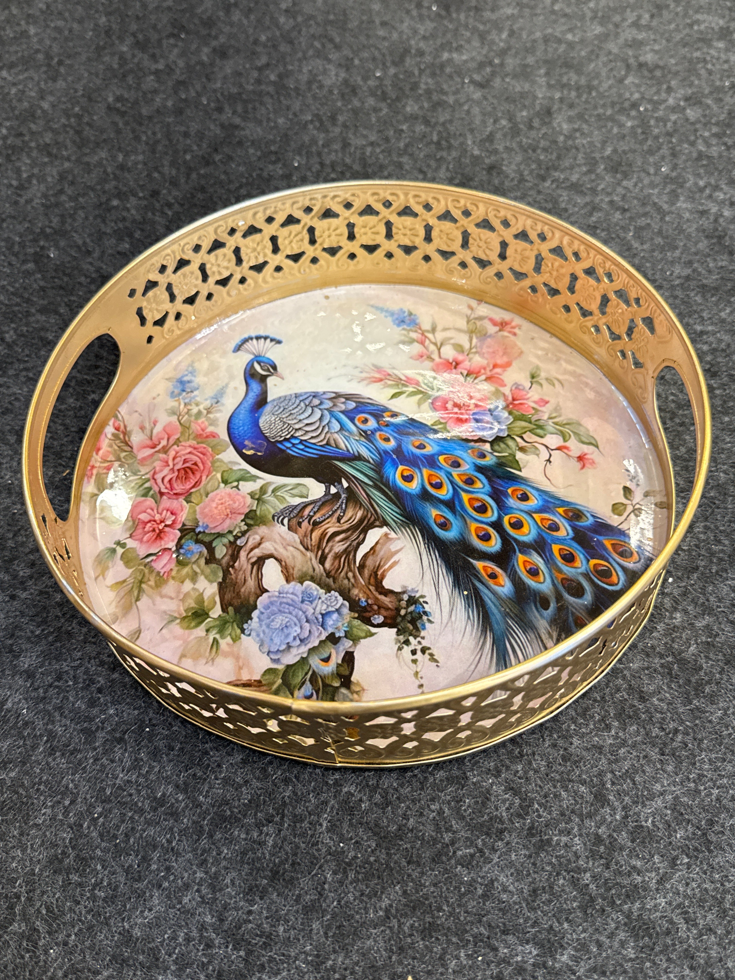 Gold Finish Metal Tray Round 8 inch - Design B
