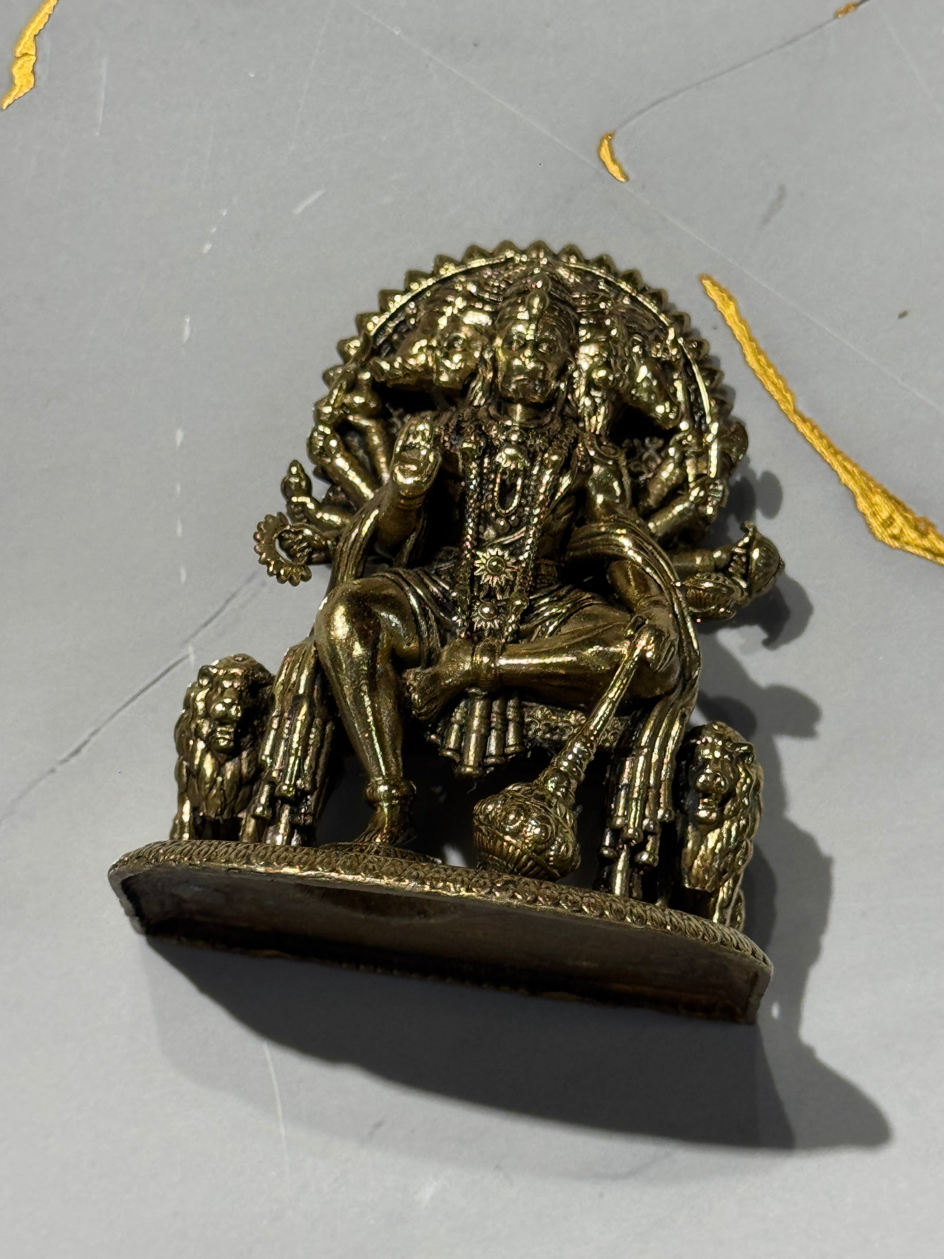 Panchmukhi Hanuman Statue on Lion Throne - Brass (3 inch)