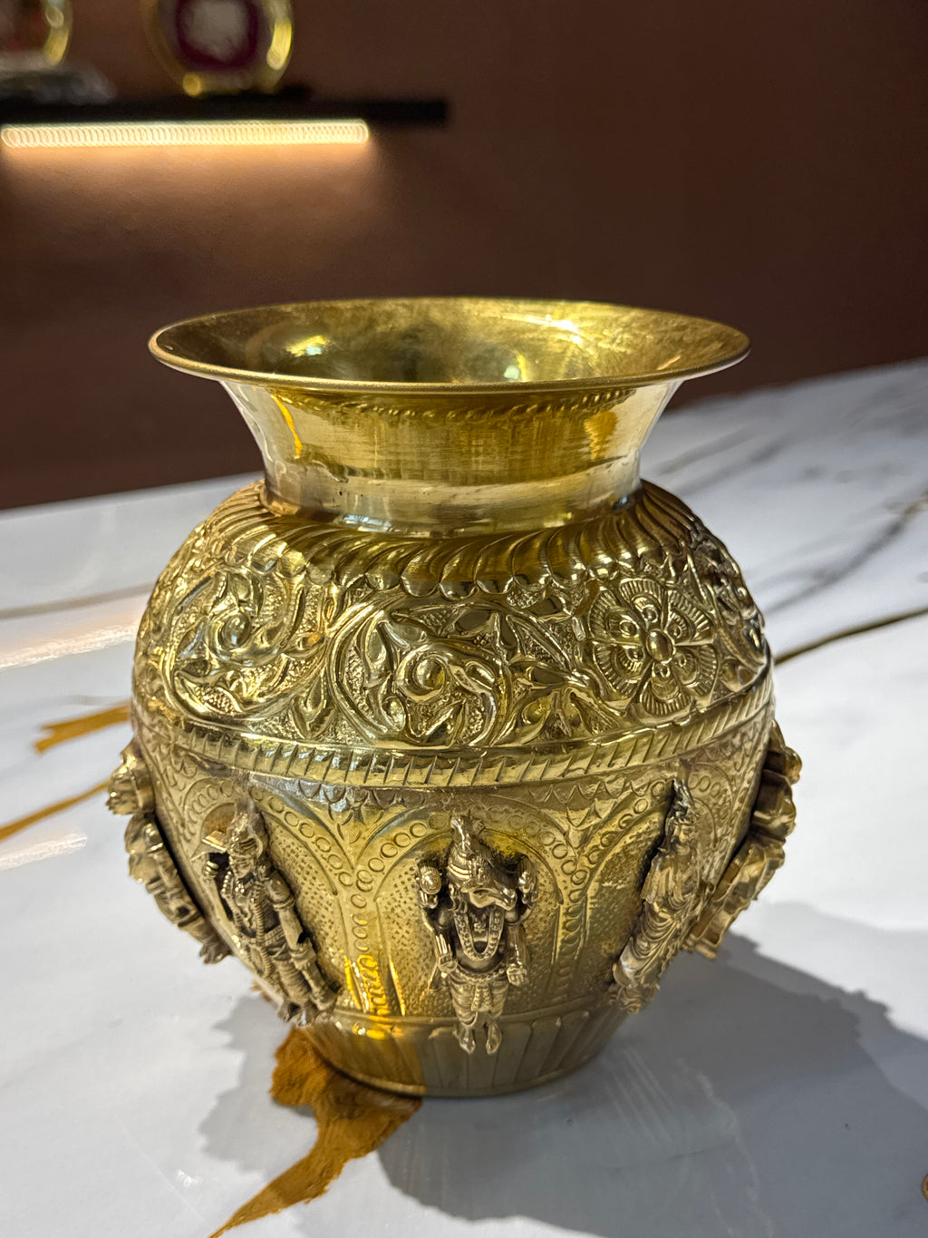 Handcrafted Brass Dasavatharam Kalasam / Engraved Temple Brass Pot